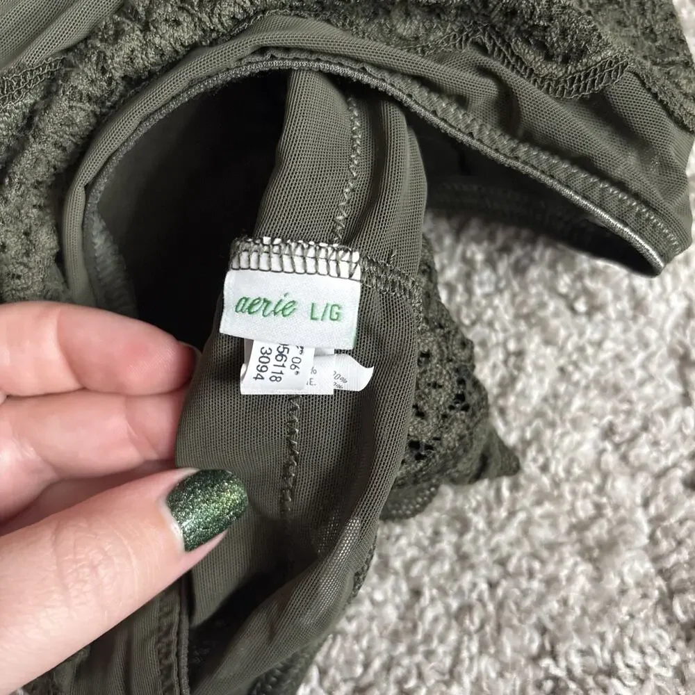 Aerie Women’s Dark Green Lace Racerback Bralette Size Large